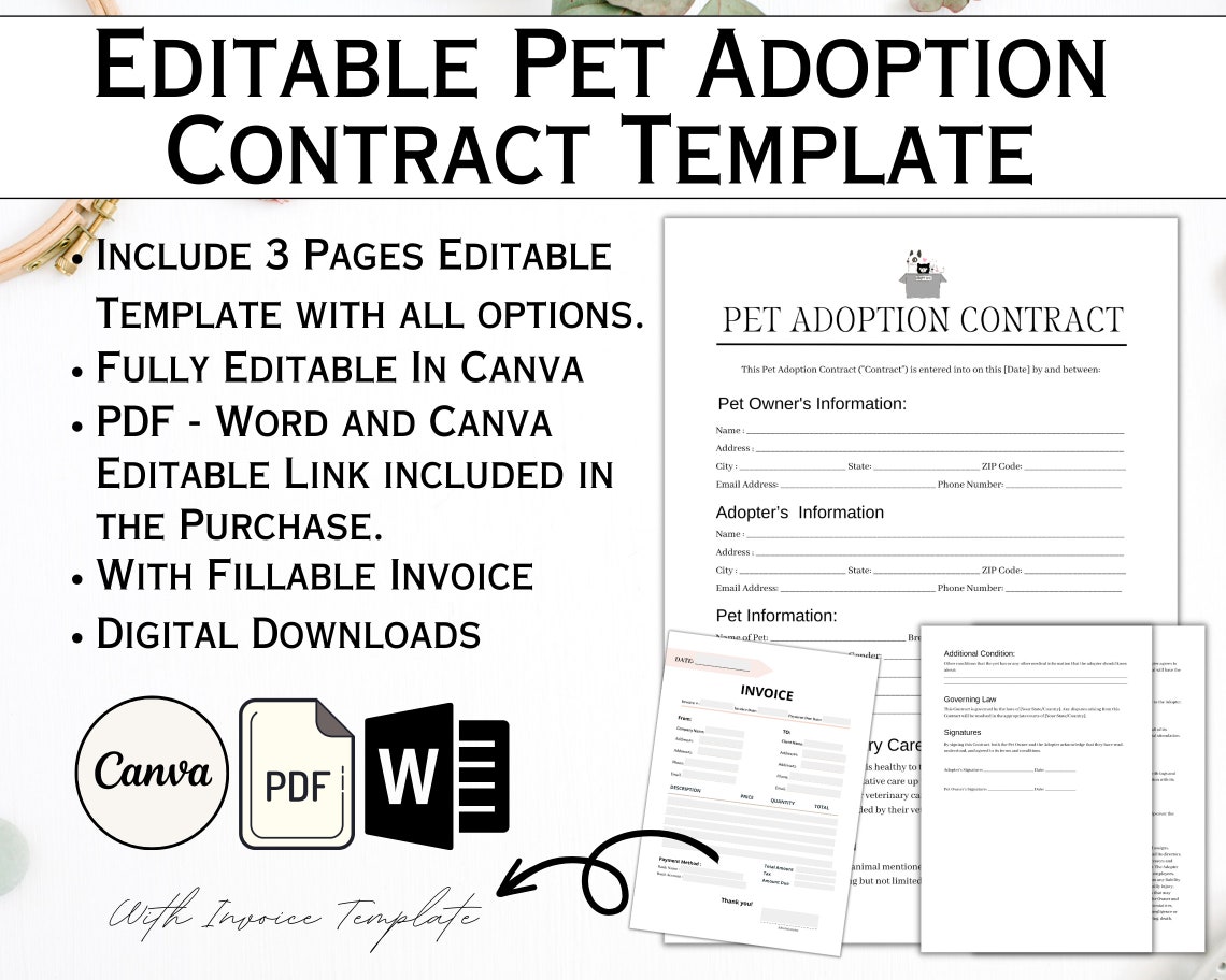 Editable Pet Adoption Contract, Puppy Adoption Form, Puppy Contract Editable Pet Adoption Contract, Puppy Adoption Form, Puppy Contract