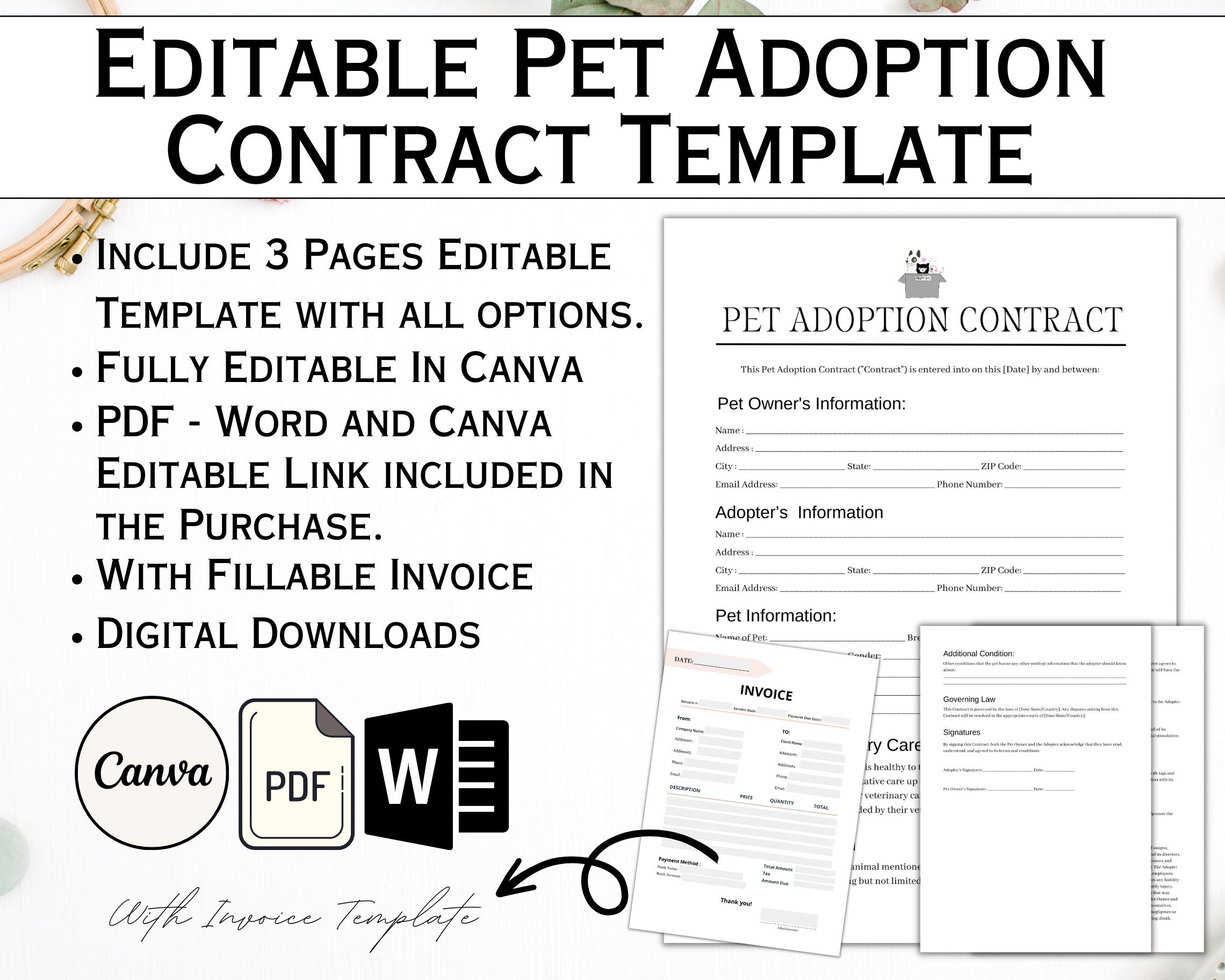 Editable Pet Adoption Contract, Puppy Adoption Form, Puppy Contract Editable Pet Adoption Contract, Puppy Adoption Form, Puppy Contract