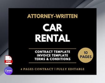 Car Rental Agreement,Attorney-Written, 10 Pages (Canva Editable, PDF)
