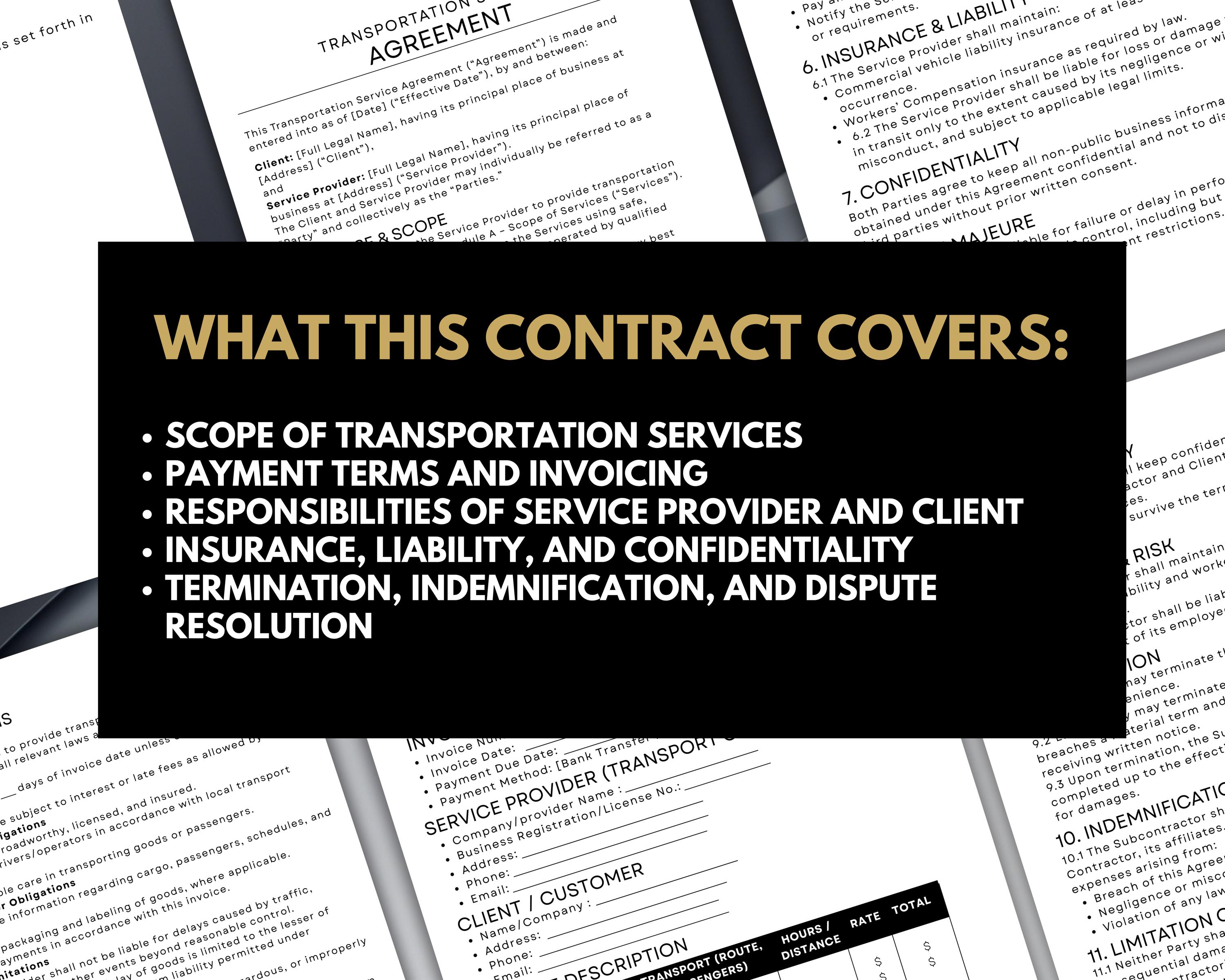 Transportation Service Contract Template, Attorney-written Editable ...