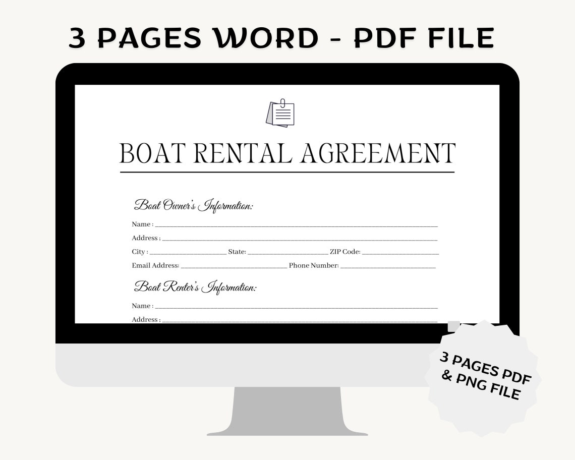 Editable Boat Rental Agreement Template, Contract Template, Rental Editable Boat Rental Agreement Template, Contract Template, Rental