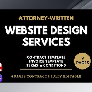 Contrat de conception de site Web, rédigé par un avocat, 9 pages (canva modifiable, PDF)