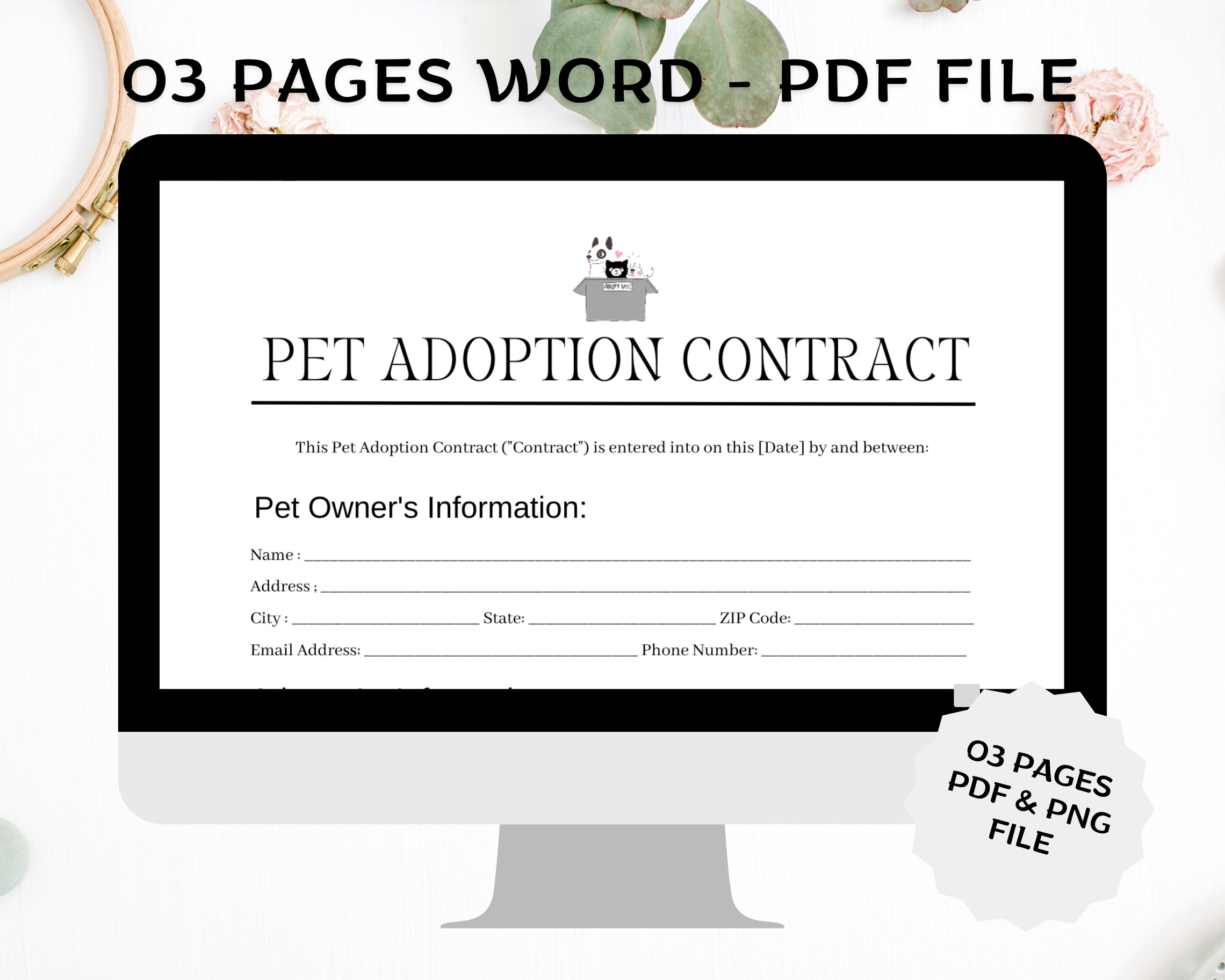 Editable Pet Adoption Contract, Puppy Adoption Form, Puppy Contract Editable Pet Adoption Contract, Puppy Adoption Form, Puppy Contract