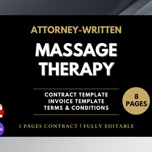 Massagetherapievertrag, rechtskräftig, 8 Seiten (Canva Editable, PDF)