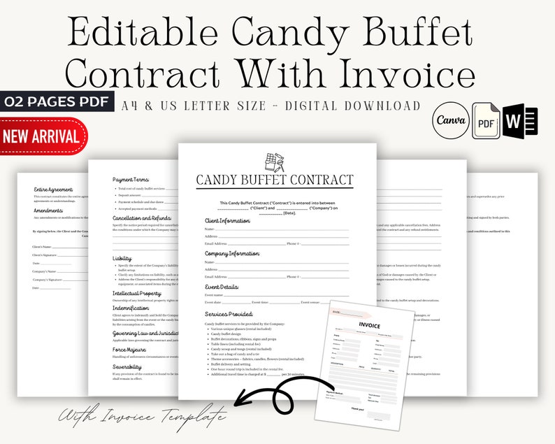 Editable Candy Buffet Contract Template, Dessert Table Service