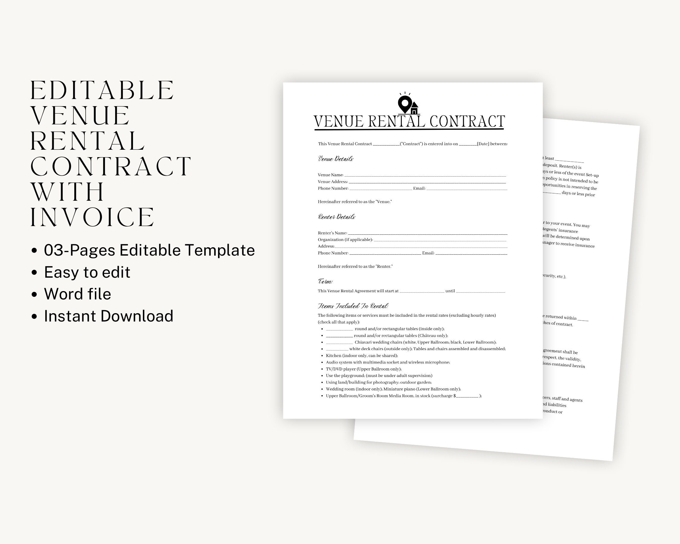 Venue Rental Contract Form Venue Rental Agreement Template Venue Venue Rental Contract Form Venue Rental Agreement Template Venue
