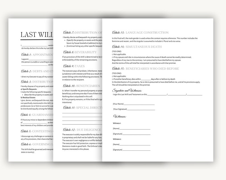 Editable Last Will and Testament Form Template, Printable Last Will ...