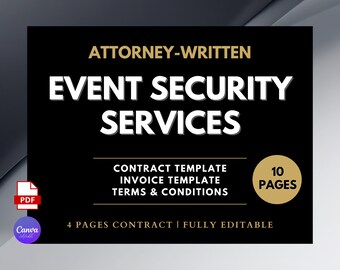 Contrat de sécurité d'événement, rédigé par un avocat, 10 pages (canva modifiable, PDF)