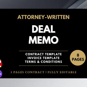 Editable Blank Deal Memo Agreement Template With Invoice, Editable Contract Template, Editable Rental Agreement Template, Canva