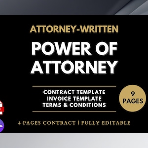 Editable Power Of Attorney Template with Invoice Digital Downloads, POA Contract, Legal Form Template, Canva, Word Doc