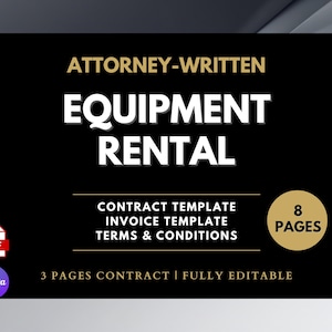 Equipment Rental Agreement Template, Attorney-Written Editable Instant Download, Equipment Lease, Equipment Rental Contract Form
