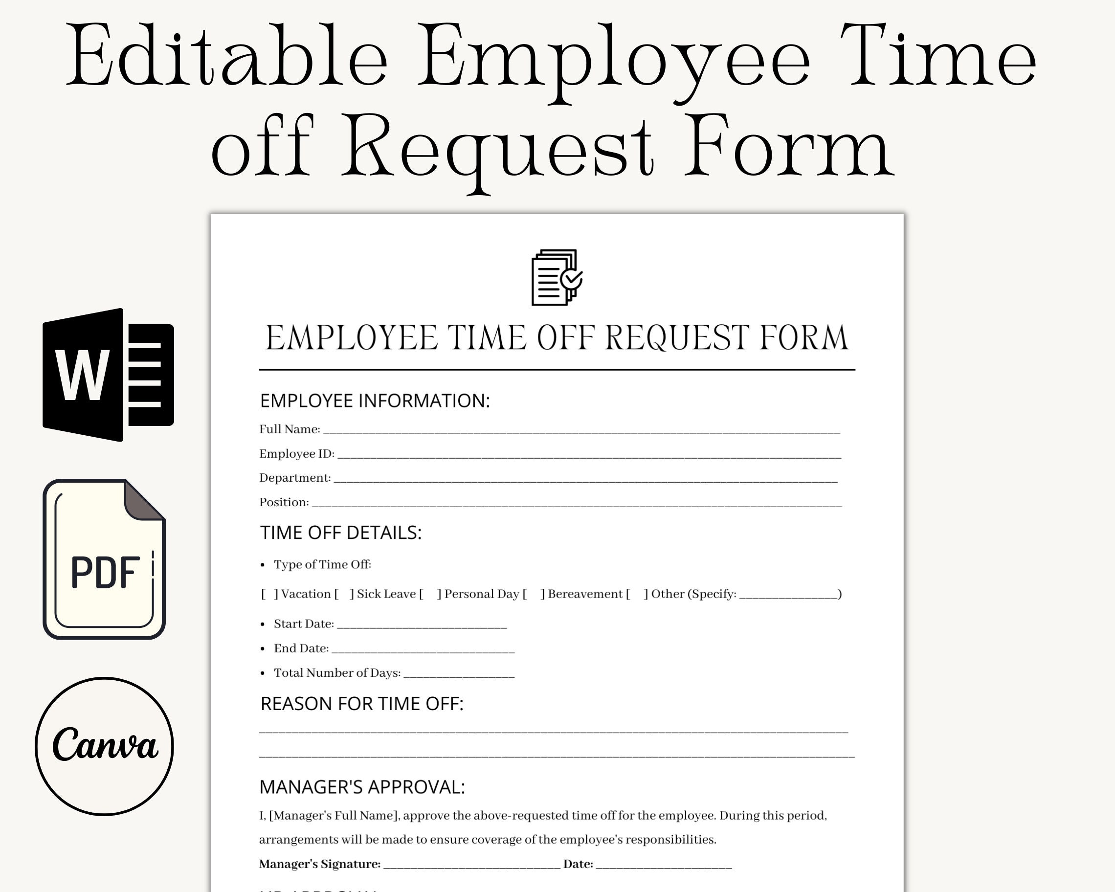Employee time off request template vacation request form pto request