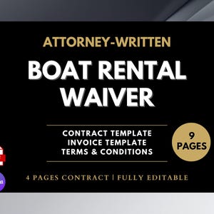 Editable Boat Wavier Rental Agreement Template With Invoice, Contract Template, Rental Agreement Template, DYI Canva Editable, Word Doc