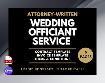 Contrato de oficiante de bodas, redactado por un abogado, 9 páginas (PDF editable en Canva)