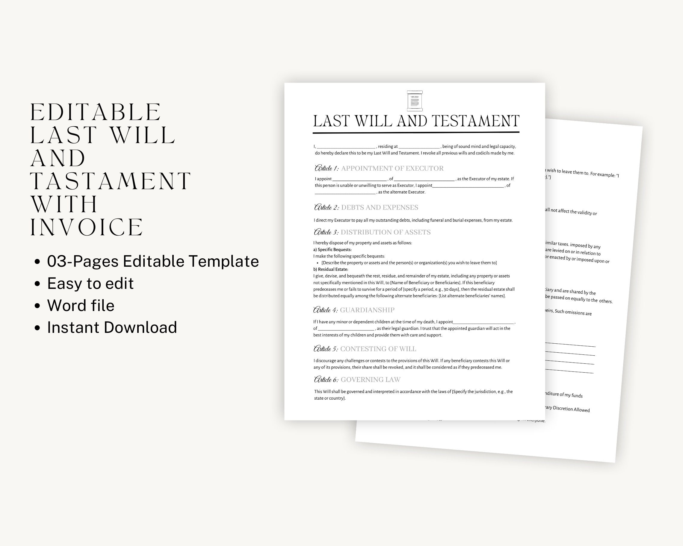 Editable Last Will and Testament Form Template, Printable Last Will ...