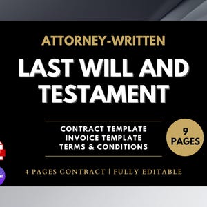 Editable Last Will And Testament Form Template, Printable Last Will, Canva Template, Testament Template, Will And Testament, Last Will Form