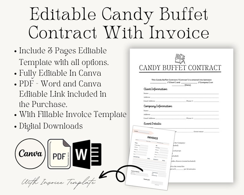 Editable Candy Buffet Contract Template, Dessert Table Service