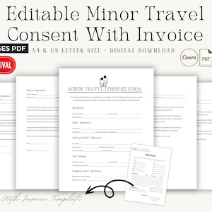 Formulário editável de consentimento para viagem de menores, formulário de autorização de viagem infantil, modelo jurídico, Canva editável, formulário de permissão de viagem infantil