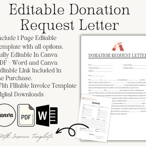 Plantilla de carta de solicitud de donación profesional. Google Docs/Microsoft Word, plantilla para organizaciones sin fines de lucro, carta de recaudación de fondos, plantilla Canva