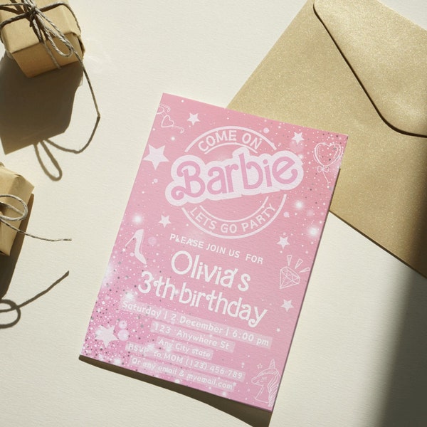 Pink Sparkle Geburtstagseinladung Puppe Einladungsvorlage Prinzessin Themed Decor Girl Party Invite Girl's Editable Invite Printable Card