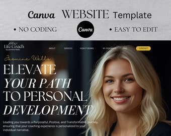 Life Coach Canva Website Template: Clean, Simple Design for Coaching Business, Therapist, and Courses - One Page Minimalist Layout