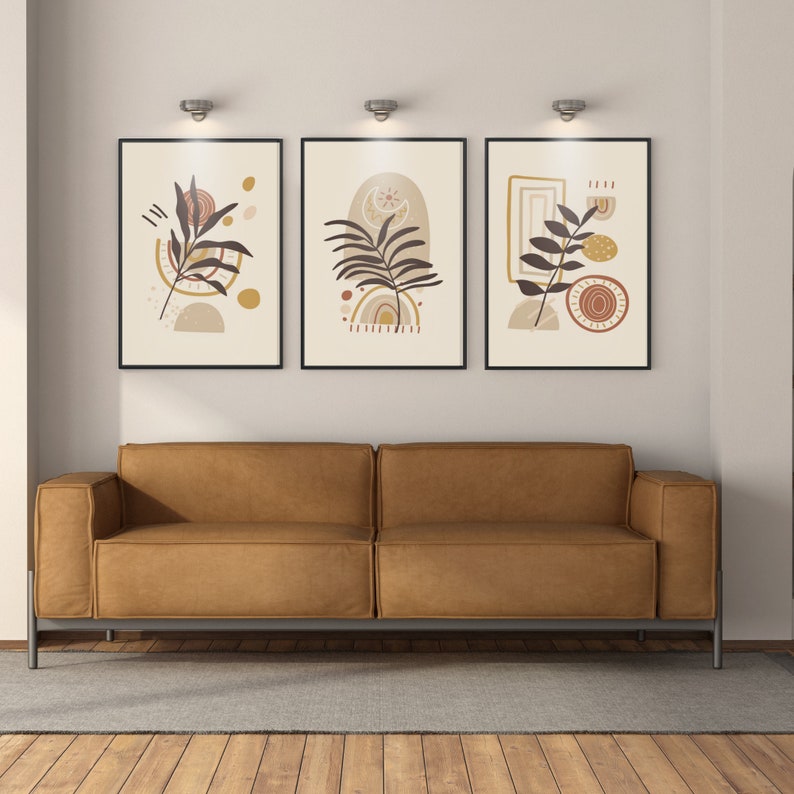 Boho Mid Century Modern Wall Art Prints Set Neutral Minimalist Stylish ...