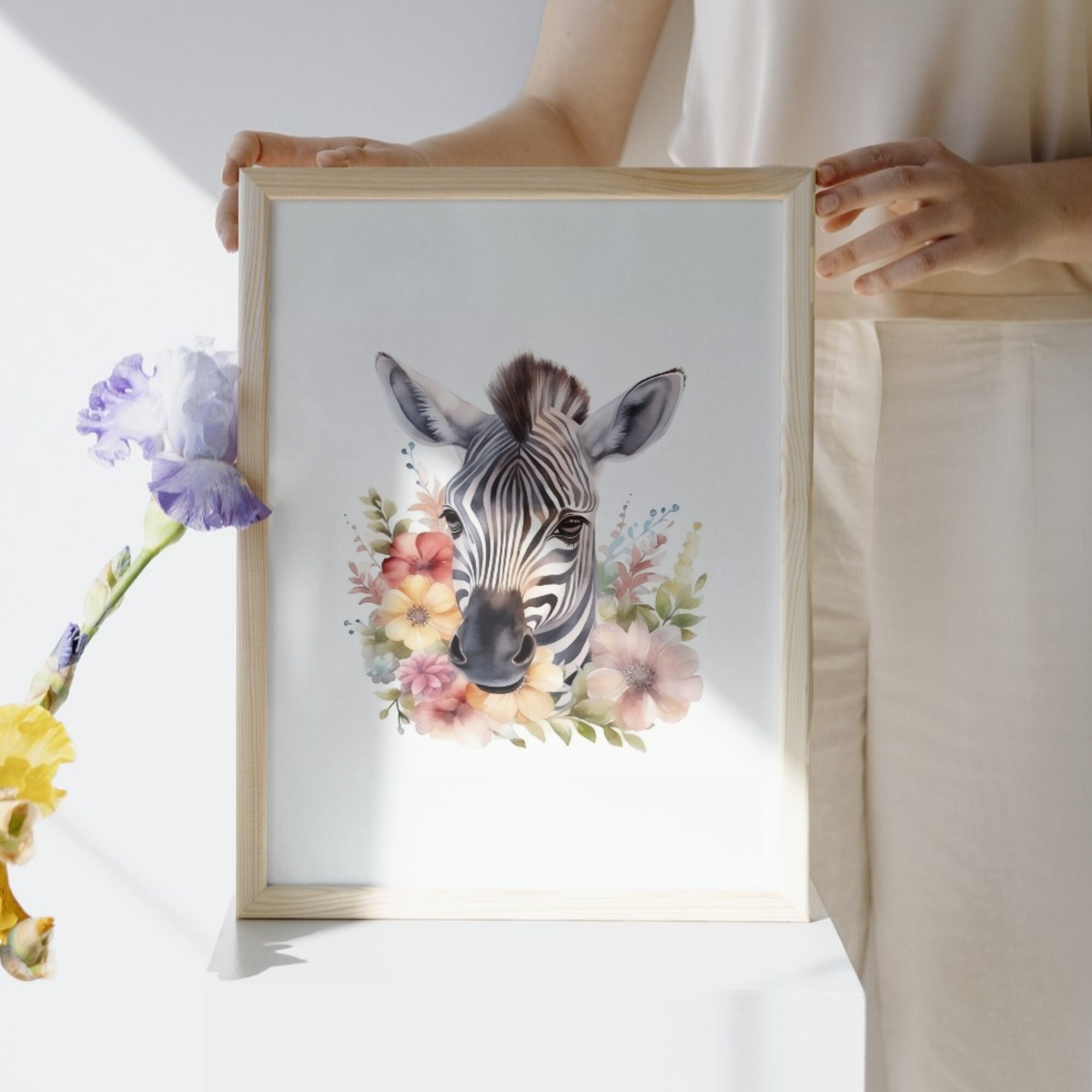 Set di 3 stampe da parete per cameretta dei bambini con tema safari, stampe boho per camerette, stampe con animali della giungla colorati per camerette, decorazioni con zebra, leone, elefante, stampe
