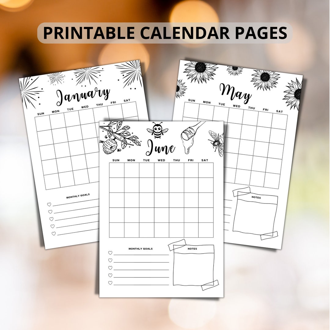 12 Month Calendar Pages A4 A5 Letter Journal Monthly Calendar Template ...
