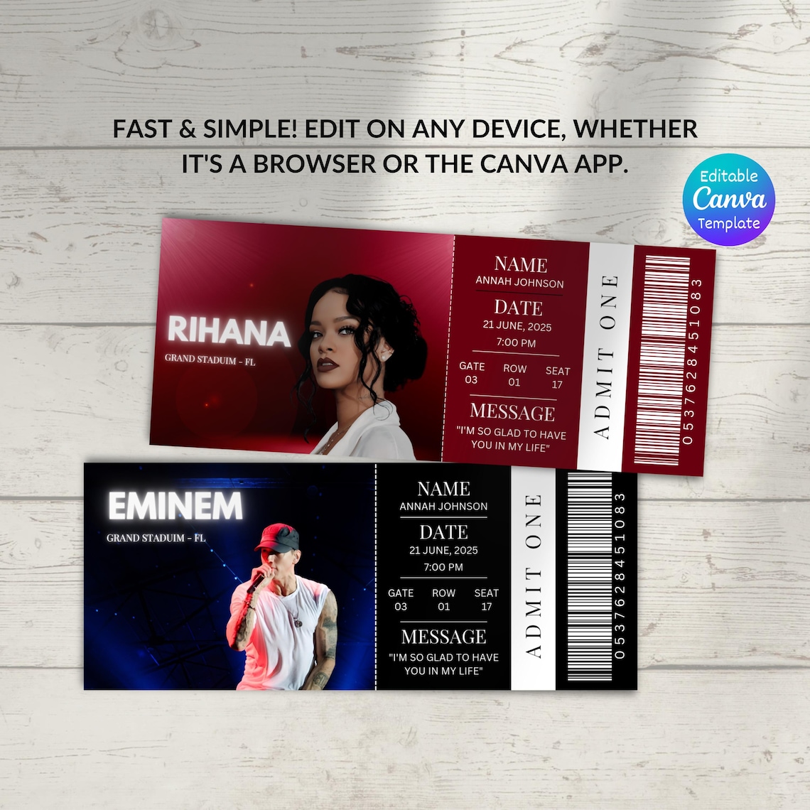 Editable Fake Concert Ticket Canva Template Printable Concert Tickets ...
