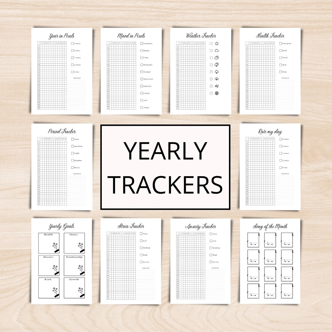 Yearly Trackers Bundle PRINTABLE A5 A4 Letter Size Journal Pages Bullet ...