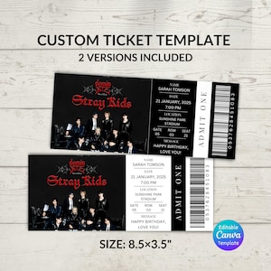 Bearbeitbares Stray Kids Ticket - Druckbares Kpop Konzert Merch für die World Tour 2025 | Kundenspezifischer Konzertpass & DominATE Tour-Souvenir-Erinnerungsstücke