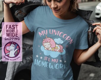 Unicorn Schoolgirl Tshirt – Unicorn Girl Shirt, Unicorns Lover Tee, Cute Unique Xmas, Unicorn Birthday Art, Cool Daughter Gift, Homework Tee