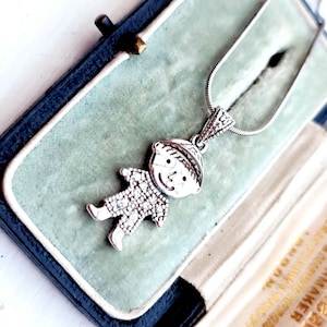 Vintage Sterling Silver 925 &quot;Pendant & Chain Necklace Child BOY Novelty Articulated Children