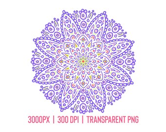 Clip Art Mandala Viola / PNG per Sublimazione e Artigianato / 3000px, 300dpi / Sfondo Trasparente