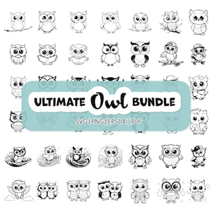 56 Cute Owl Mega Bundle: Designs for Cricut, Silhouette Cut Files, Owl Clipart, Tumbler, Shirts, and more! Owl SVGs, AI, EPS, and PNGs