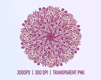 Mandala PNG vibrante con BGD trasparente / 3000px, 300dpi / Clip Art Mandala ad alta risoluzione