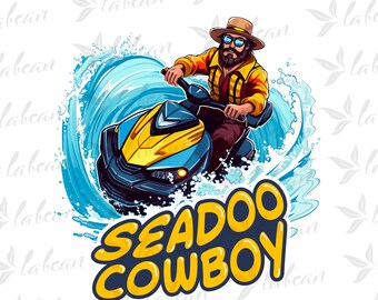 Seadoo Cowboy: Sublimation Design PNG per Cricut, Cowboy su Seadoo in Wave Scene