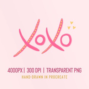 XOXO Hearts and Kisses - Hand-Drawn Digital Art PNG, Transparent Background | 4000px, 300dpi