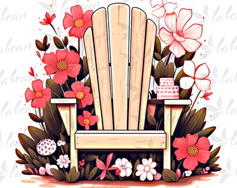 Muskoka Chair Sublimation PNG Design | Summer Cottage Lake PNG na koszulki, kubki i inne - Zawiera biały kontur ułatwiający cięcie
