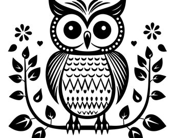 Owl SVG & High-Resolution PNG: Adorable Owl Design with Leaves and Flowers - Perfect for Digital, Cricut, and Crafting Projects!