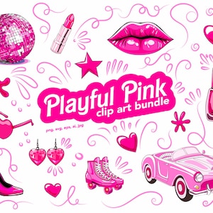 Bundle d'art clip rose ludique - Barbiecore esthétique SVG & PNG ensemble