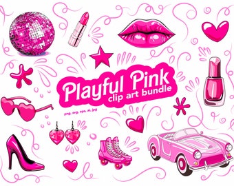 Playful Pink Clip Art Bundle - Barbiecore Aesthetic SVG & PNG Set