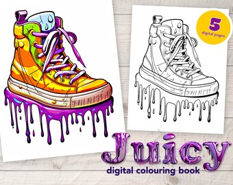 Juicy Collection: stampe artistiche digitali da 6 pagine e libro da colorare in scala di grigi / Colorazione facile per adulti o bambini / Download immediato