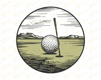 Pallina da golf e montagne SVG, tre colori - PNG ad alta risoluzione incluso per Cricut e sublimazione
