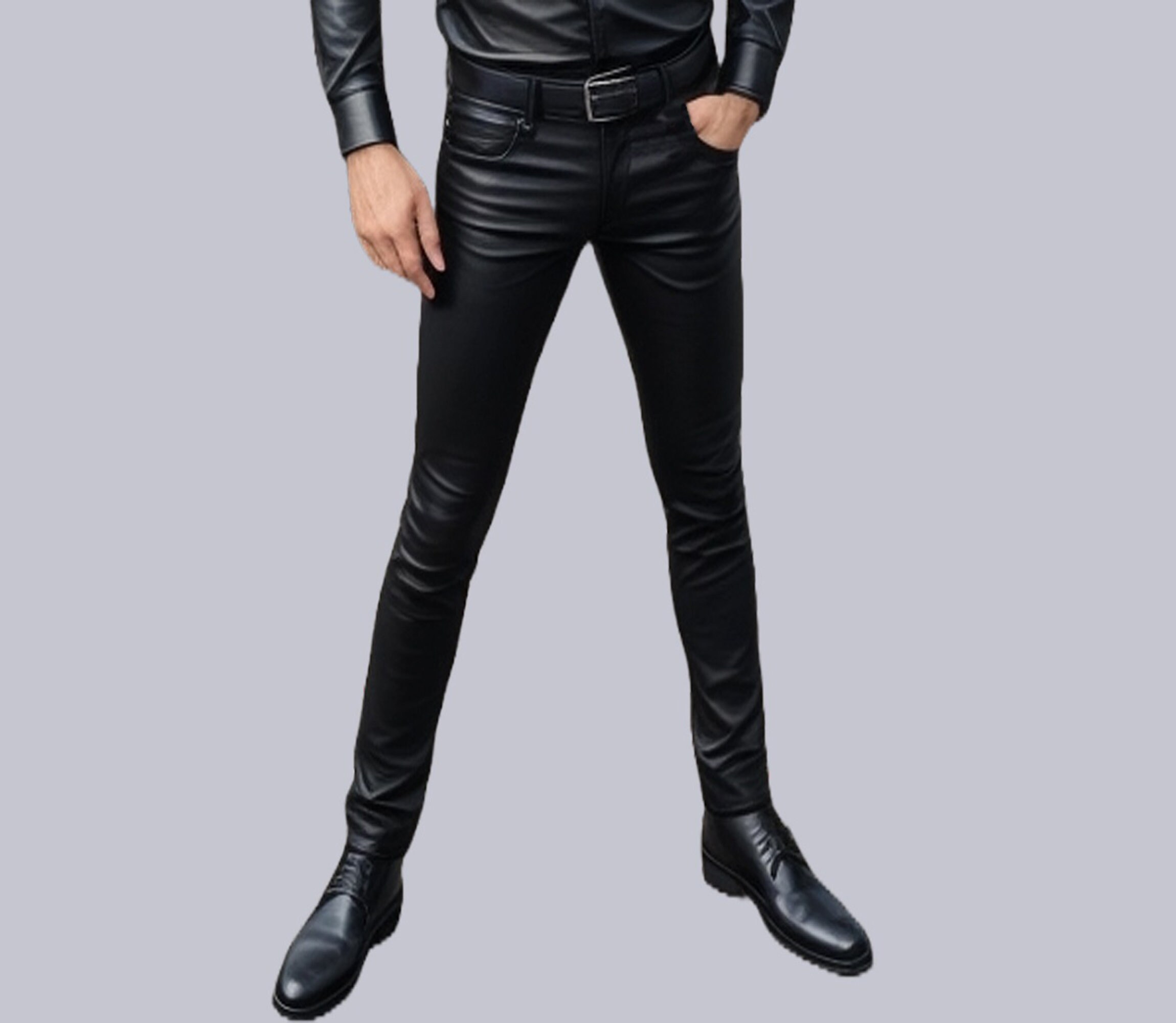 real leather skinny pants for men
