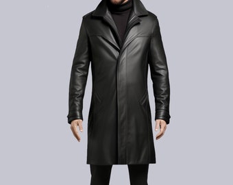 Premium Quality  Leather Long Coat-Handmade Leather Winter Coat-Stylish Fashion Trench Coat-Soft Real Leather Men Coat-Gift For Him Gift