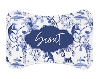 Scout Chinoiserie Dog Mat, Dog Bowl Mat, Blue and White Pet Mat, Bone Shaped Dog Mat, Grandmillenial Dog, Dog Bowl Mat, Chinoiseri