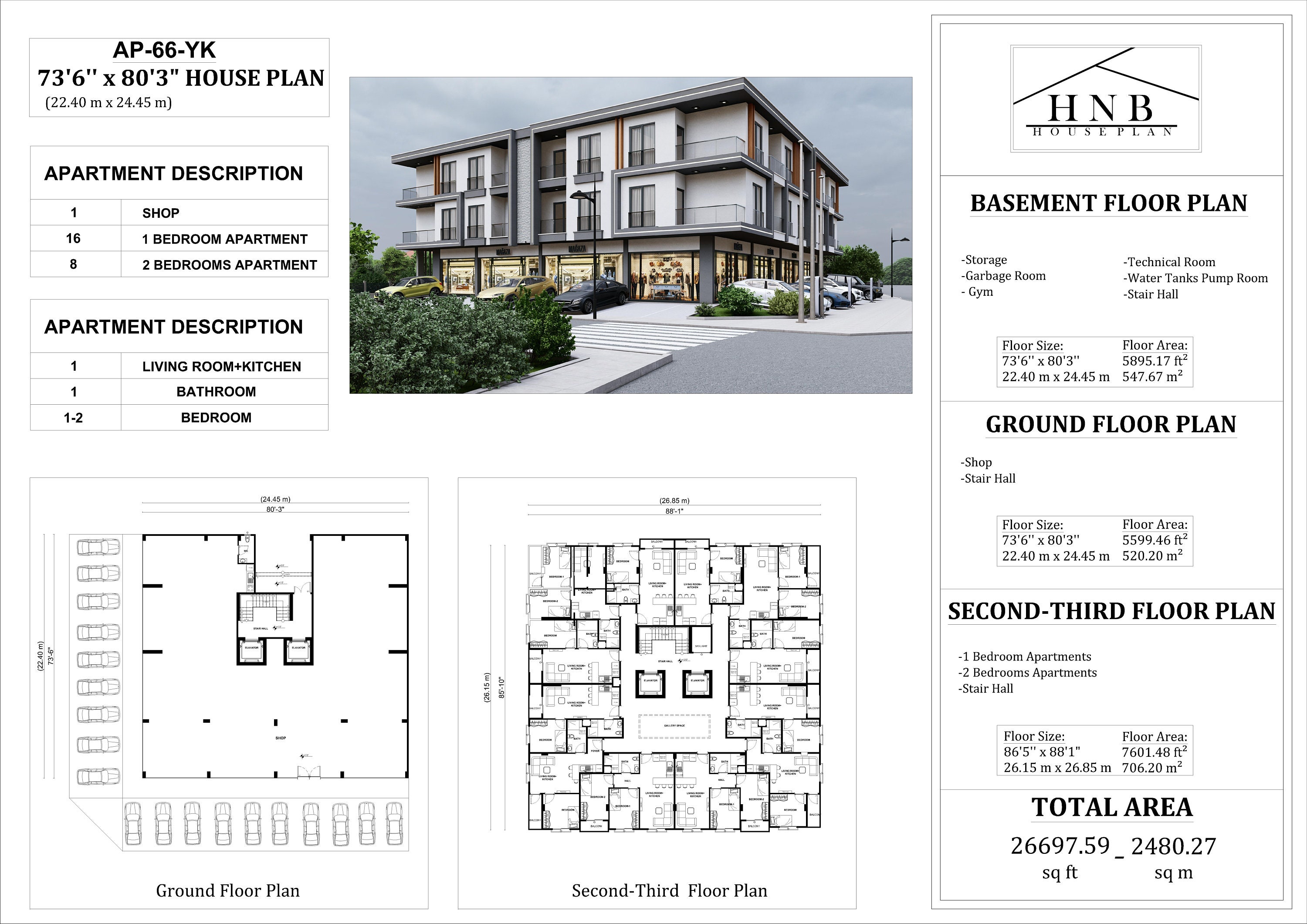 Modern Apartment Building Plan: 3-story, 24 Units (PDF & Autocad) - Etsy