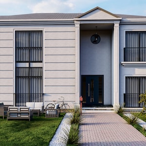 Blauwdrukken moderne huisplannen, huis met 4 slaapkamers en 4,5 badkamers, plattegrond huis met twee verdiepingen