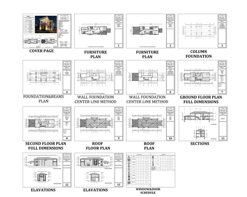 Modern 6 Bedroom House Plan, Two Story Home Blueprint (PDF File) - Etsy